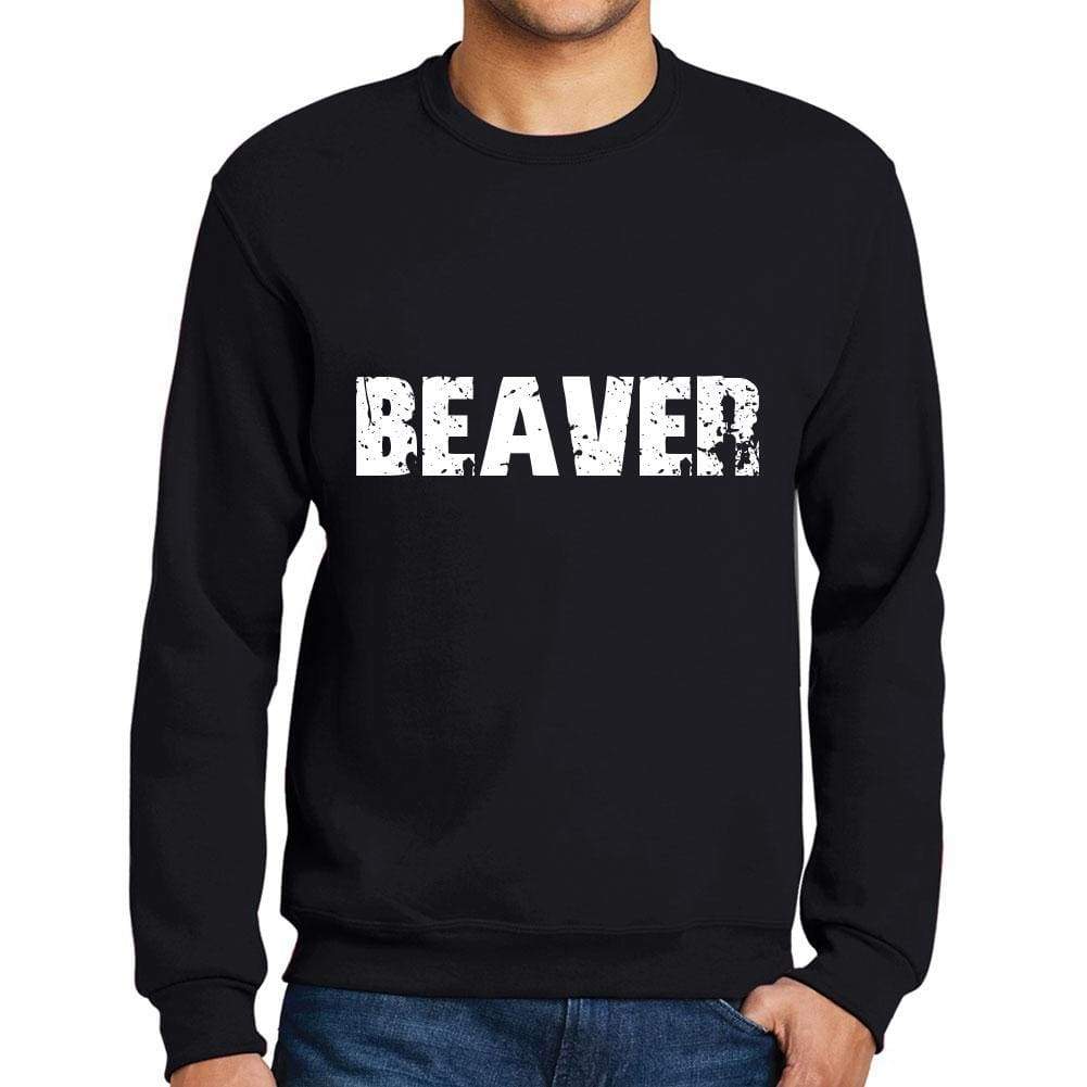 Mens Printed Graphic Sweatshirt Popular Words Beaver Deep Black - Deep Black / Small / Cotton - Sweatshirts