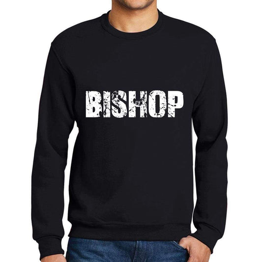 Mens Printed Graphic Sweatshirt Popular Words Bishop Deep Black - Deep Black / Small / Cotton - Sweatshirts
