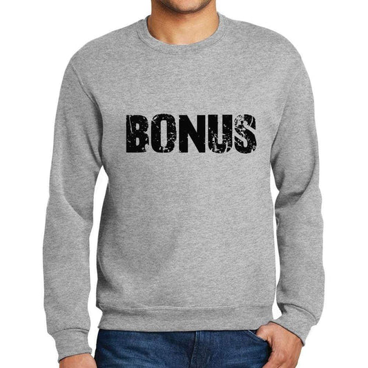 Mens Printed Graphic Sweatshirt Popular Words Bonus Grey Marl - Grey Marl / Small / Cotton - Sweatshirts