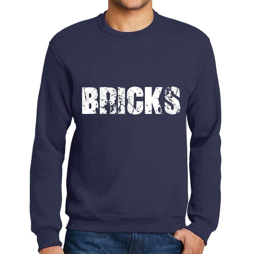Mens Printed Graphic Sweatshirt Popular Words Bricks French Navy - French Navy / Small / Cotton - Sweatshirts