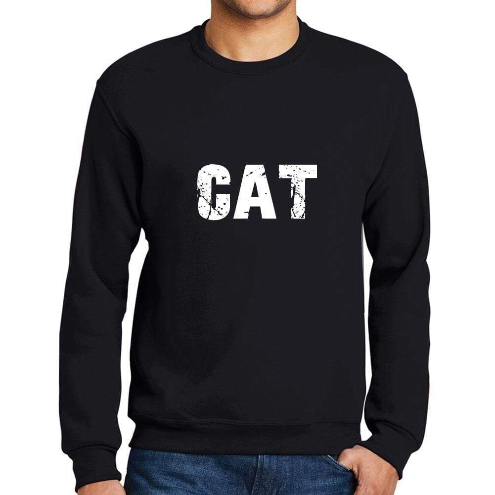 Mens Printed Graphic Sweatshirt Popular Words Cat Deep Black - Deep Black / Small / Cotton - Sweatshirts