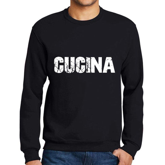 Mens Printed Graphic Sweatshirt Popular Words Cucina Deep Black - Deep Black / Small / Cotton - Sweatshirts