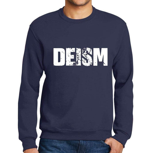 Mens Printed Graphic Sweatshirt Popular Words Deism French Navy - French Navy / Small / Cotton - Sweatshirts