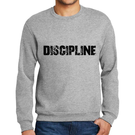 Mens Printed Graphic Sweatshirt Popular Words Discipline Grey Marl - Grey Marl / Small / Cotton - Sweatshirts