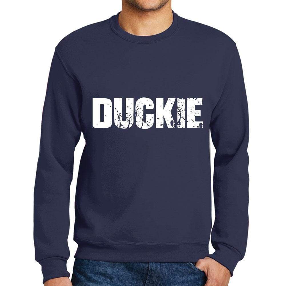 Mens Printed Graphic Sweatshirt Popular Words Duckie French Navy - French Navy / Small / Cotton - Sweatshirts