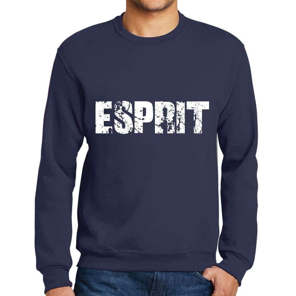 Mens Printed Graphic Sweatshirt Popular Words Esprit French Navy - French Navy / Small / Cotton - Sweatshirts