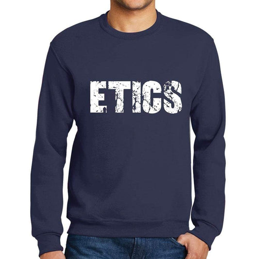 Mens Printed Graphic Sweatshirt Popular Words Etics French Navy - French Navy / Small / Cotton - Sweatshirts