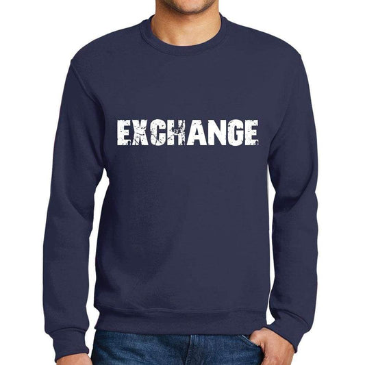 Mens Printed Graphic Sweatshirt Popular Words Exchange French Navy - French Navy / Small / Cotton - Sweatshirts