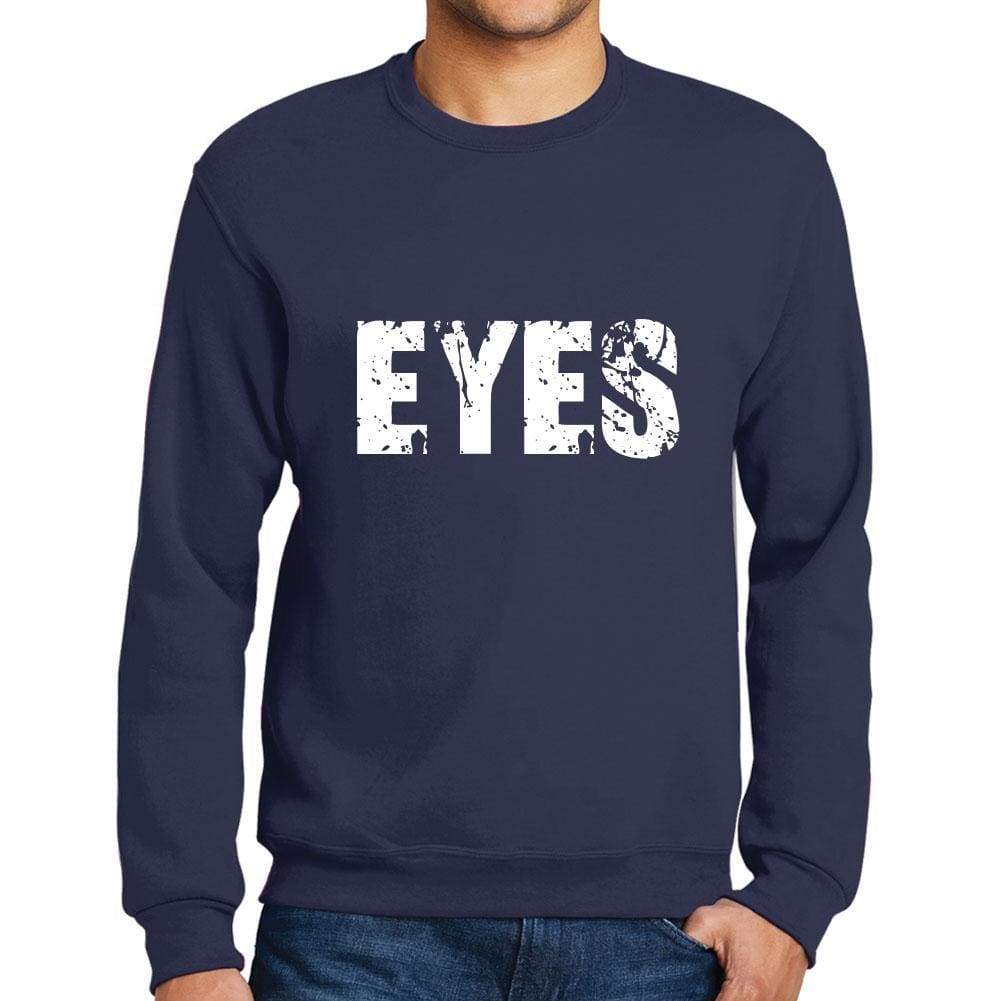 Mens Printed Graphic Sweatshirt Popular Words Eyes French Navy - French Navy / Small / Cotton - Sweatshirts