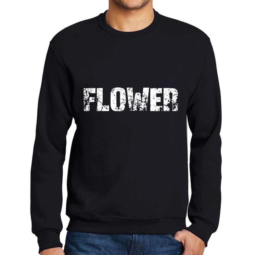 Mens Printed Graphic Sweatshirt Popular Words Flower Deep Black - Deep Black / Small / Cotton - Sweatshirts