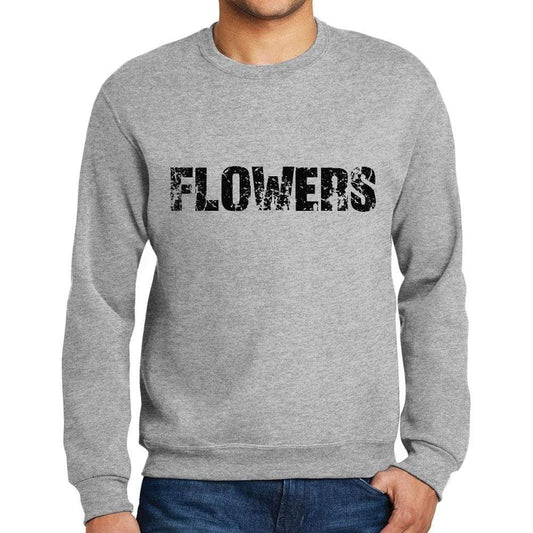 Mens Printed Graphic Sweatshirt Popular Words Flowers Grey Marl - Grey Marl / Small / Cotton - Sweatshirts