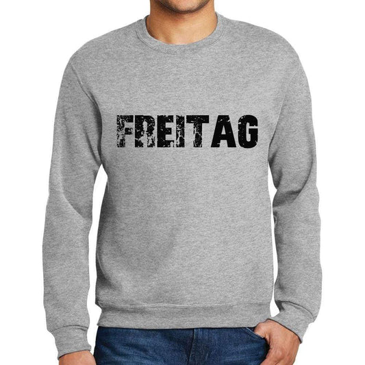 Mens Printed Graphic Sweatshirt Popular Words Freitag Grey Marl - Grey Marl / Small / Cotton - Sweatshirts