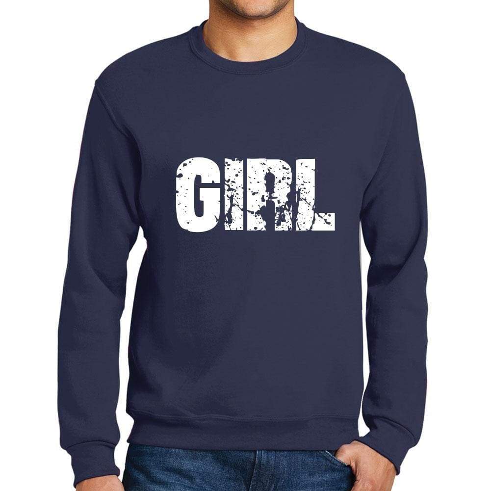 Mens Printed Graphic Sweatshirt Popular Words Girl French Navy - French Navy / Small / Cotton - Sweatshirts