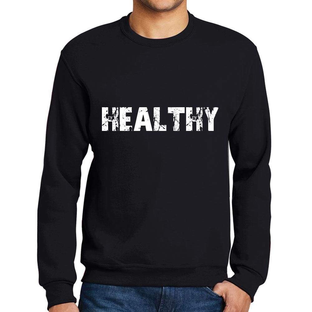 Mens Printed Graphic Sweatshirt Popular Words Healthy Deep Black - Deep Black / Small / Cotton - Sweatshirts