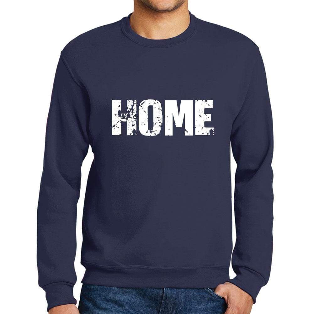 Mens Printed Graphic Sweatshirt Popular Words Home French Navy - French Navy / Small / Cotton - Sweatshirts