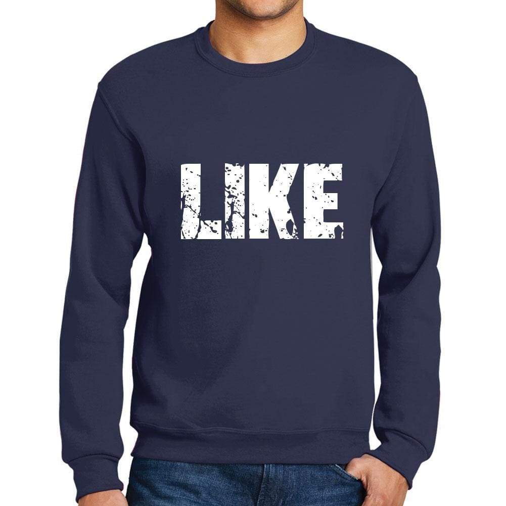 Mens Printed Graphic Sweatshirt Popular Words Like French Navy - French Navy / Small / Cotton - Sweatshirts
