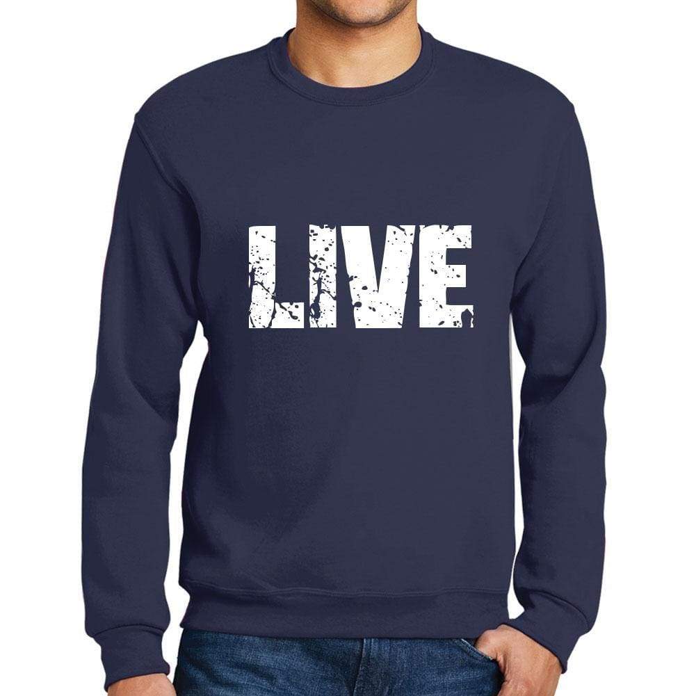 Mens Printed Graphic Sweatshirt Popular Words Live French Navy - French Navy / Small / Cotton - Sweatshirts