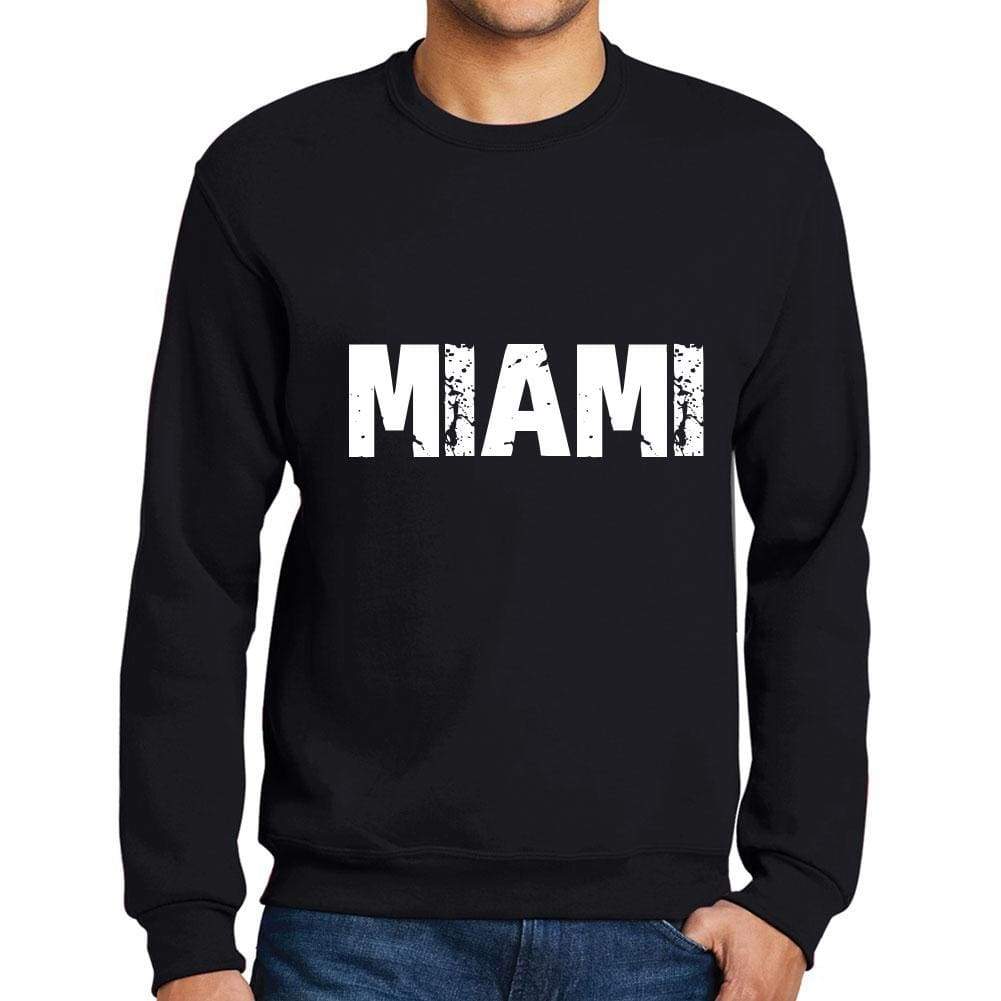 Mens Printed Graphic Sweatshirt Popular Words Miami Deep Black - Deep Black / Small / Cotton - Sweatshirts