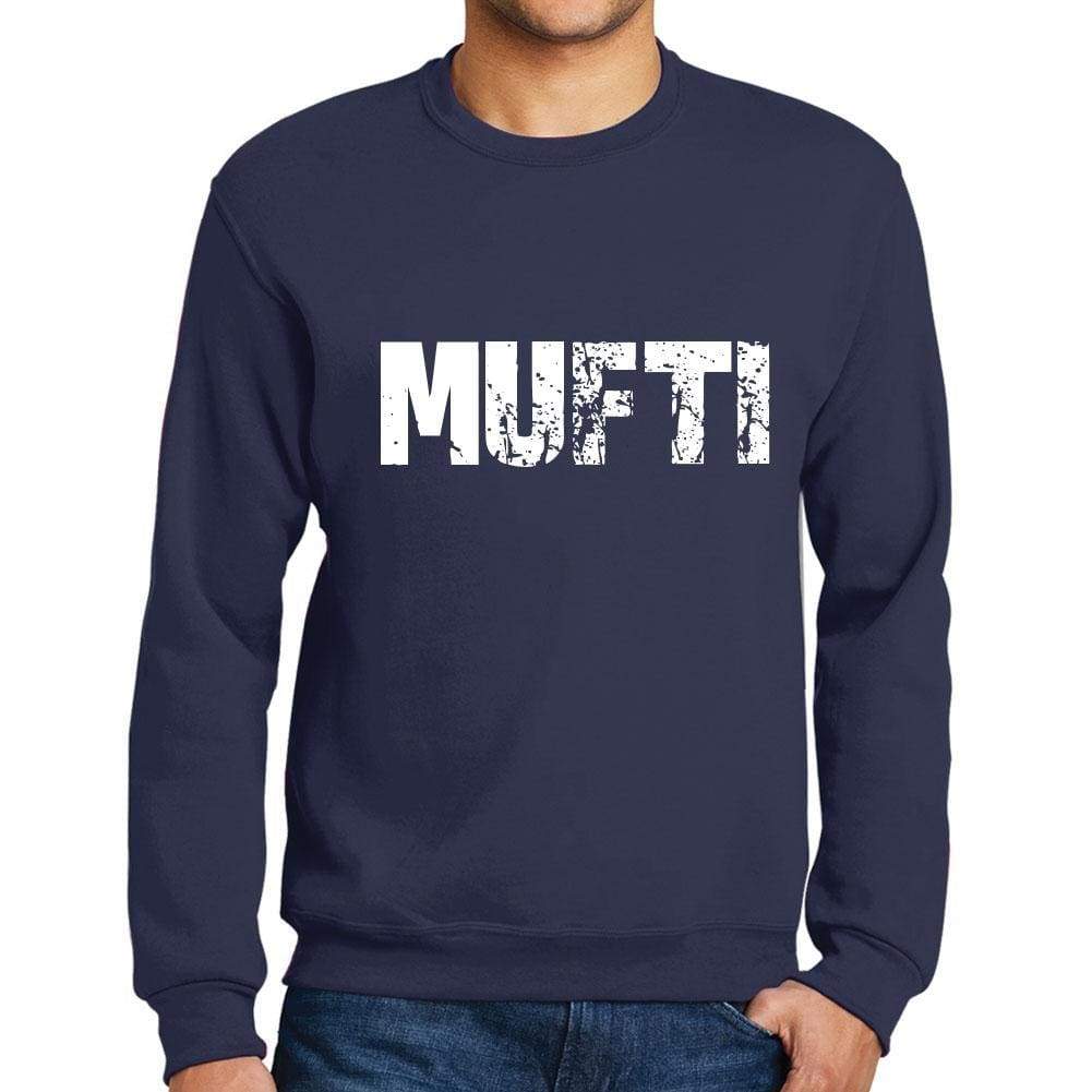 Mens Printed Graphic Sweatshirt Popular Words Mufti French Navy - French Navy / Small / Cotton - Sweatshirts