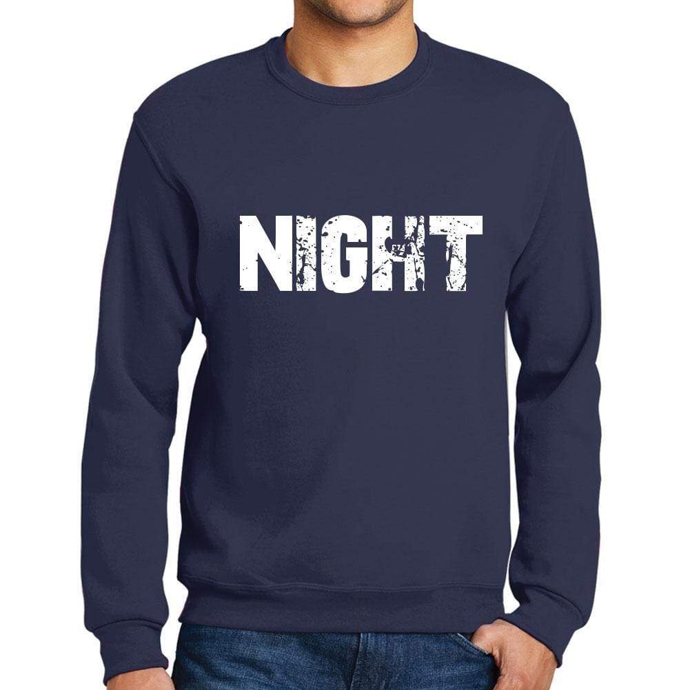 Mens Printed Graphic Sweatshirt Popular Words Night French Navy - French Navy / Small / Cotton - Sweatshirts