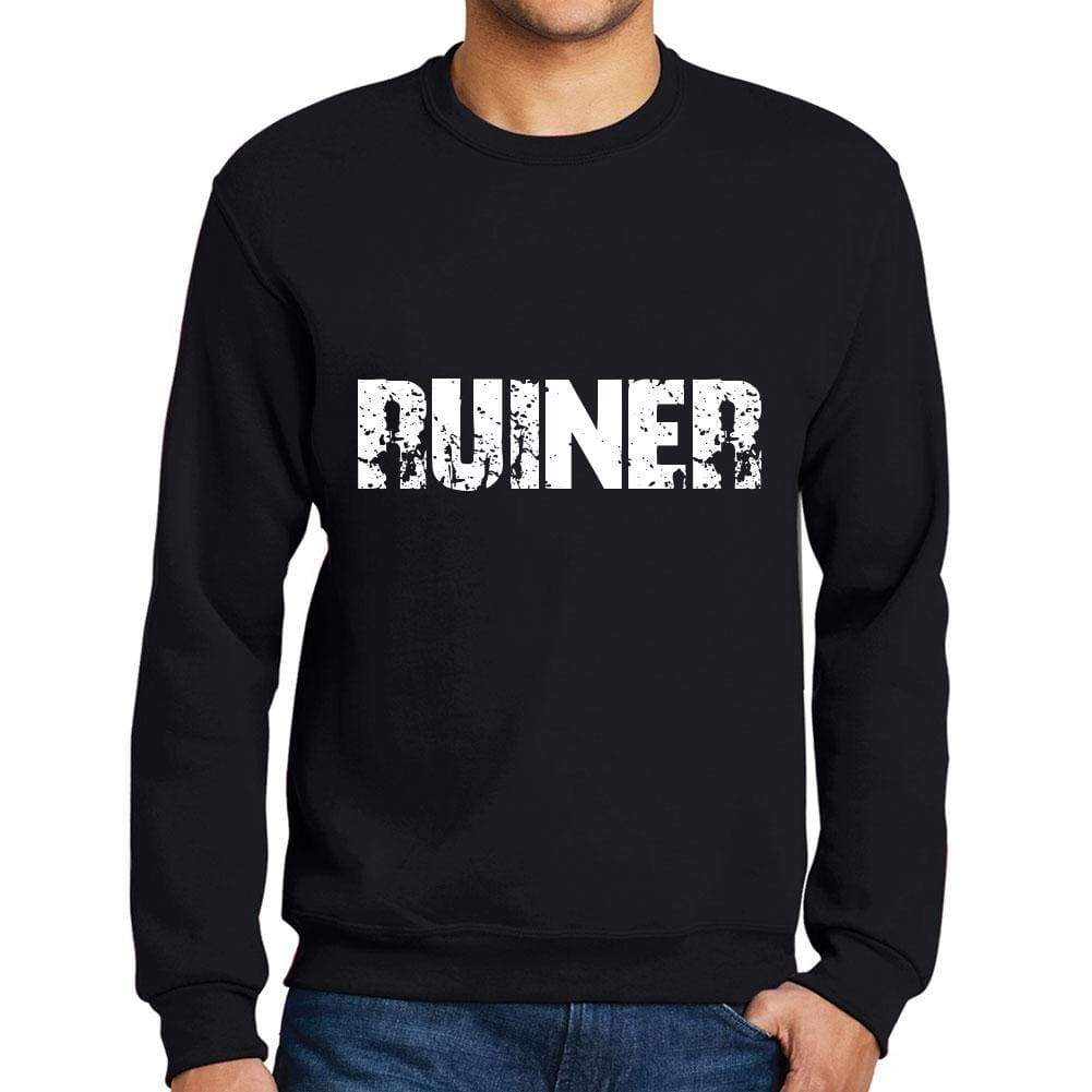 Mens Printed Graphic Sweatshirt Popular Words Ruiner Deep Black - Deep Black / Small / Cotton - Sweatshirts