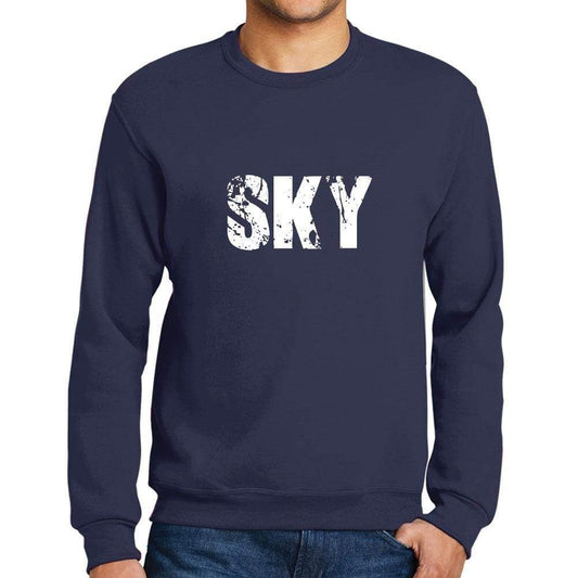 Mens Printed Graphic Sweatshirt Popular Words Sky French Navy - French Navy / Small / Cotton - Sweatshirts