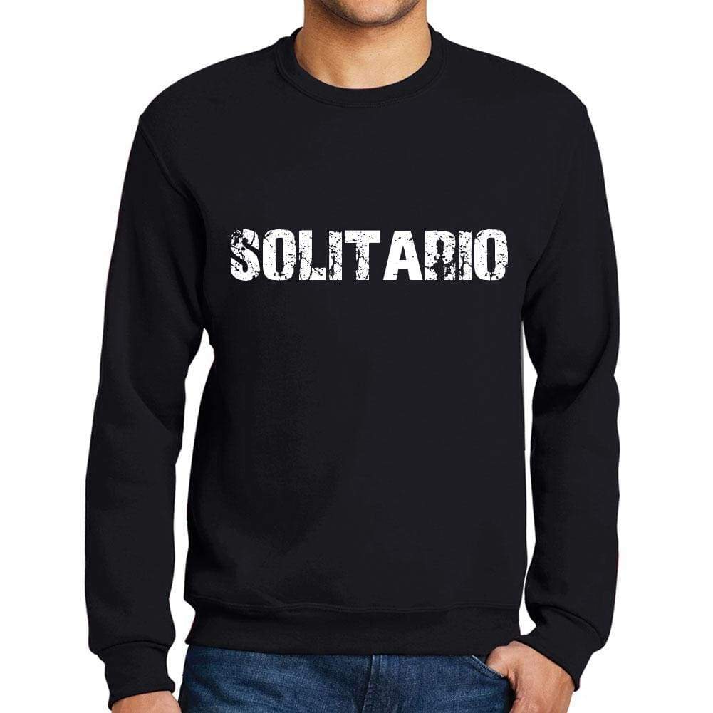 Mens Printed Graphic Sweatshirt Popular Words Solitario Deep Black - Deep Black / Small / Cotton - Sweatshirts