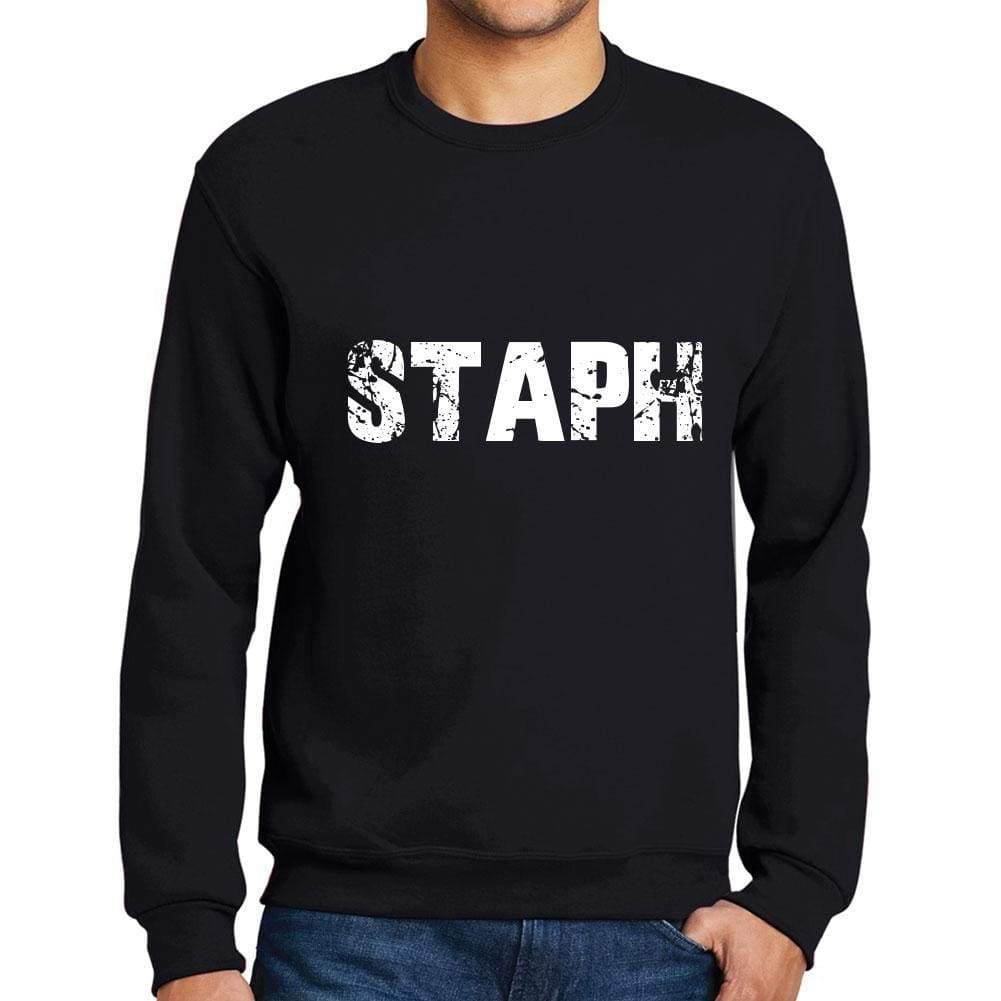 Mens Printed Graphic Sweatshirt Popular Words Staph Deep Black - Deep Black / Small / Cotton - Sweatshirts