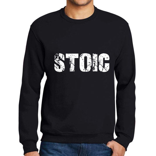 Mens Printed Graphic Sweatshirt Popular Words Stoic Deep Black - Deep Black / Small / Cotton - Sweatshirts
