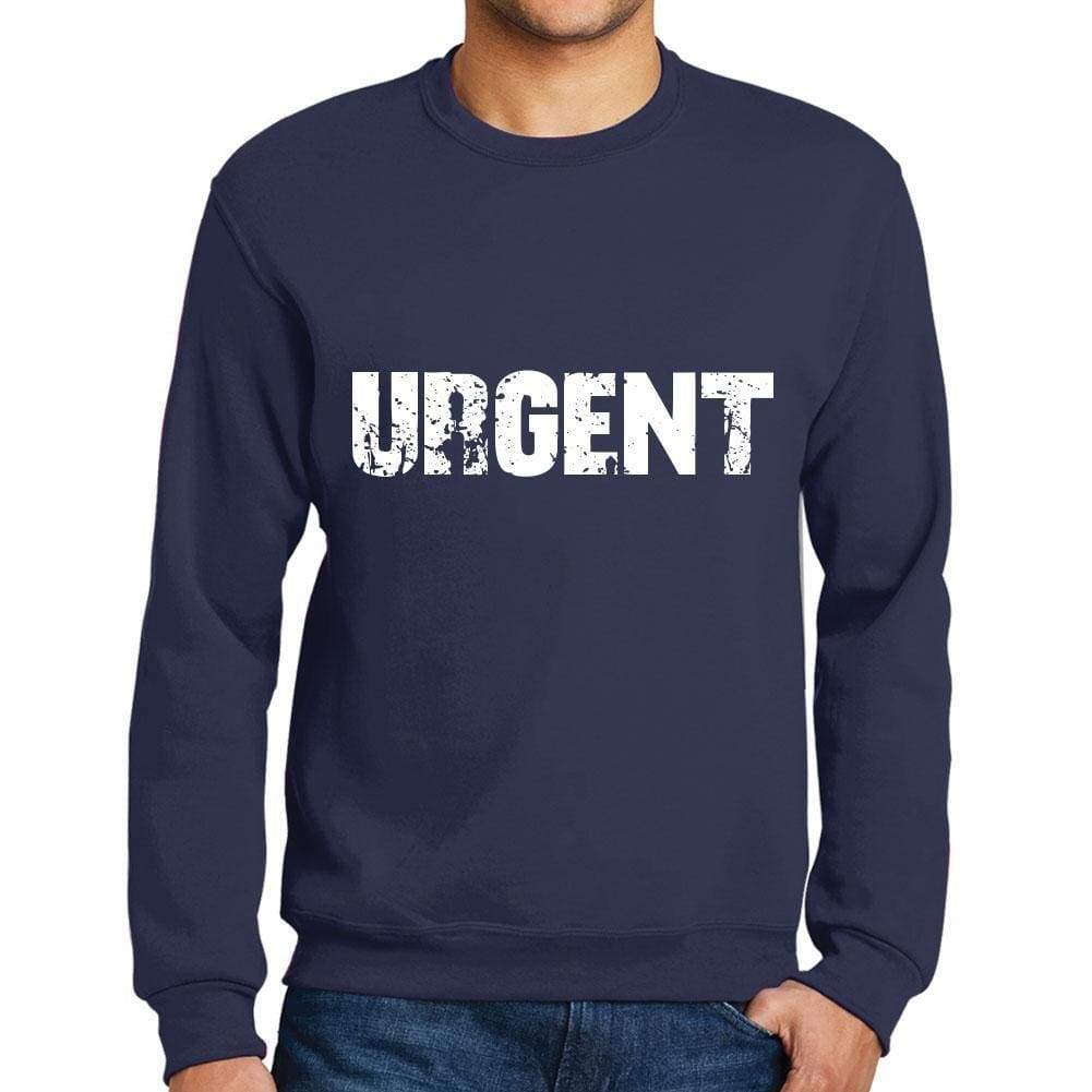 Mens Printed Graphic Sweatshirt Popular Words Urgent French Navy - French Navy / Small / Cotton - Sweatshirts