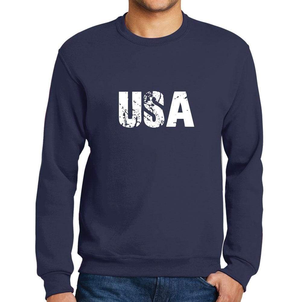 Mens Printed Graphic Sweatshirt Popular Words Usa French Navy - French Navy / Small / Cotton - Sweatshirts