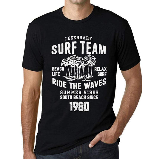 Mens Vintage Tee Shirt Graphic T Shirt Surf Team 1980 Deep Black - Deep Black / Xs / Cotton - T-Shirt