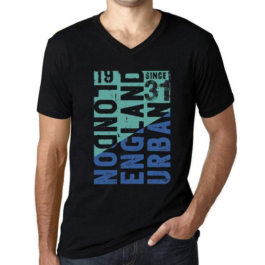 Mens Vintage Tee Shirt Graphic T Shirt V Neck London Since 31 Deep Black - Black / S / Cotton - T-Shirt