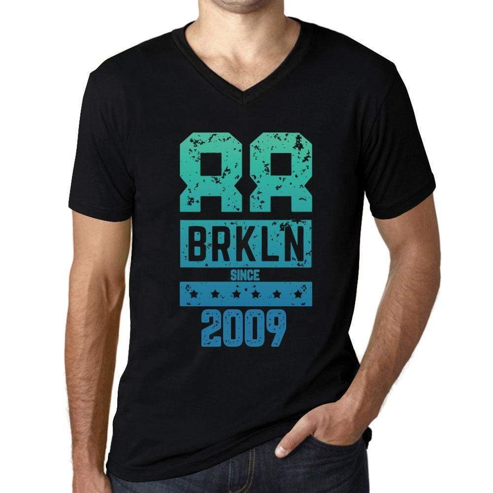 Mens Vintage Tee Shirt Graphic V-Neck T Shirt Brkln Since 2009 Black - Black / S / Cotton - T-Shirt