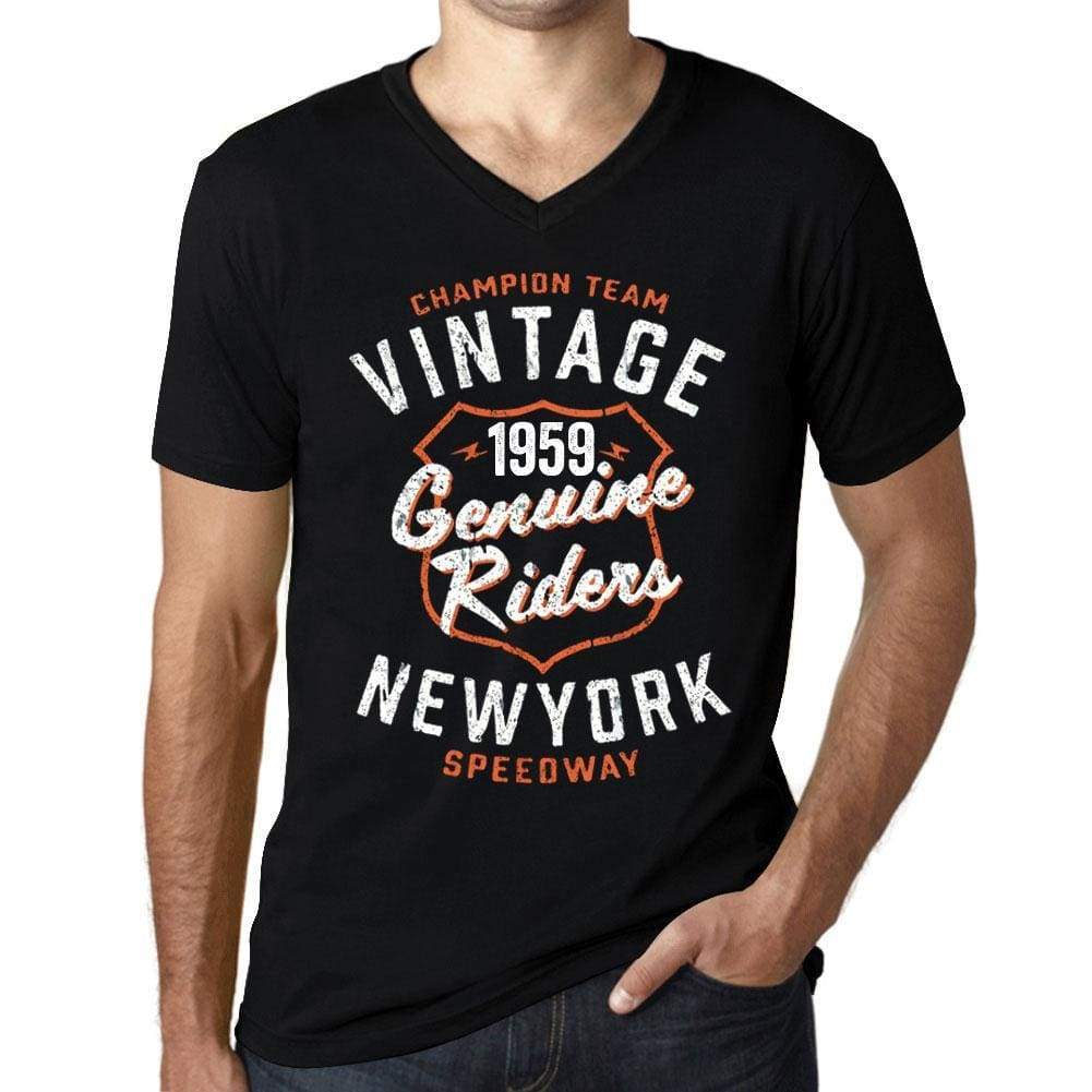 Mens Vintage Tee Shirt Graphic V-Neck T Shirt Genuine Riders 1959 Black - Black / S / Cotton - T-Shirt