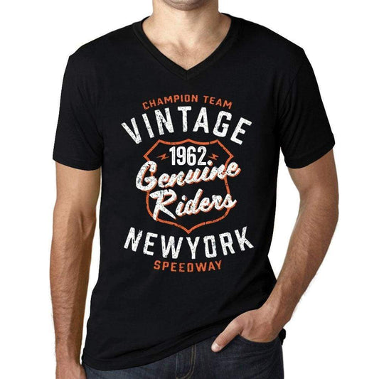 Mens Vintage Tee Shirt Graphic V-Neck T Shirt Genuine Riders 1962 Black - Black / S / Cotton - T-Shirt