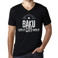 Men's Vintage Tee Shirt Graphic V-Neck T shirt Live It Love It BAKU Deep Black