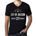 Men's Vintage Tee Shirt Graphic V-Neck T shirt Live It Love It CITY OF JACKSON Deep Black