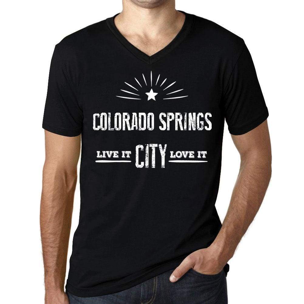 Mens Vintage Tee Shirt Graphic V-Neck T Shirt Live It Love It Colorado Springs Deep Black - Black / S / Cotton - T-Shirt