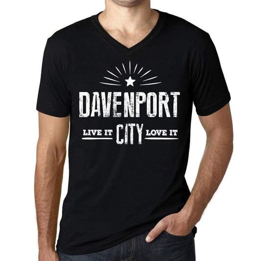 Mens Vintage Tee Shirt Graphic V-Neck T Shirt Live It Love It Davenport Deep Black - Black / S / Cotton - T-Shirt