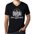 Men's Vintage Tee Shirt Graphic V-Neck T shirt Live It Love It DUBAI Deep Black
