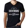 Men's Vintage Tee Shirt Graphic V-Neck T shirt Live It Love It GOTHENBURG Deep Black