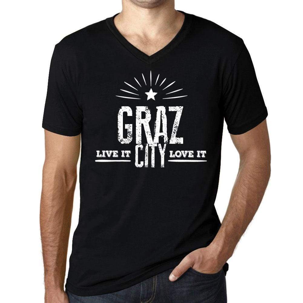 Mens Vintage Tee Shirt Graphic V-Neck T Shirt Live It Love It Graz Deep Black - Black / S / Cotton - T-Shirt