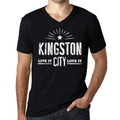 Men's Vintage Tee Shirt Graphic V-Neck T shirt Live It Love It KINGSTON Deep Black