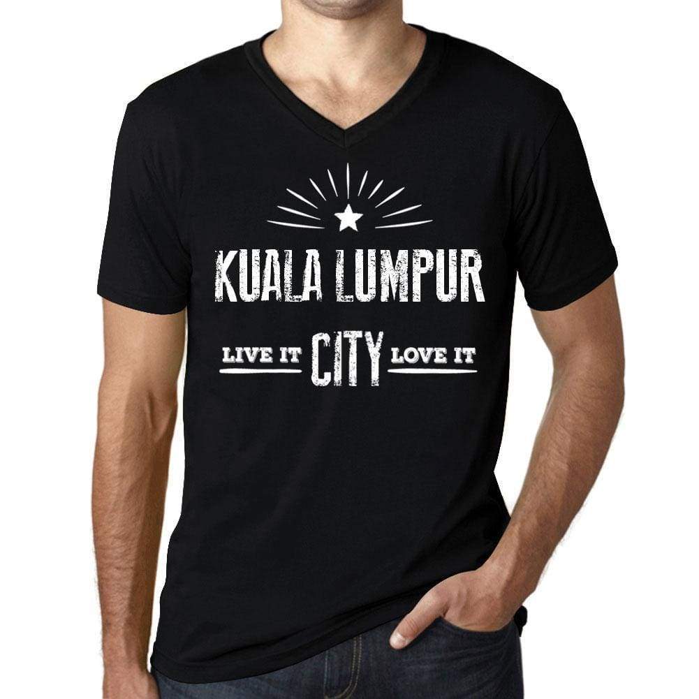 Mens Vintage Tee Shirt Graphic V-Neck T Shirt Live It Love It Kuala Lumpur Deep Black - Black / S / Cotton - T-Shirt