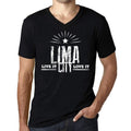 Men's Vintage Tee Shirt Graphic V-Neck T shirt Live It Love It LIMA Deep Black