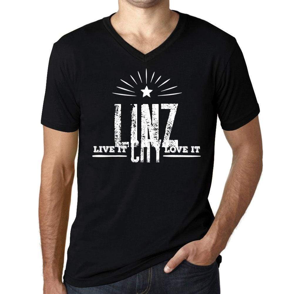 Mens Vintage Tee Shirt Graphic V-Neck T Shirt Live It Love It Linz Deep Black - Black / S / Cotton - T-Shirt
