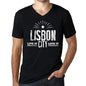Mens Vintage Tee Shirt Graphic V-Neck T Shirt Live It Love It Lisbon Deep Black - Black / S / Cotton - T-Shirt