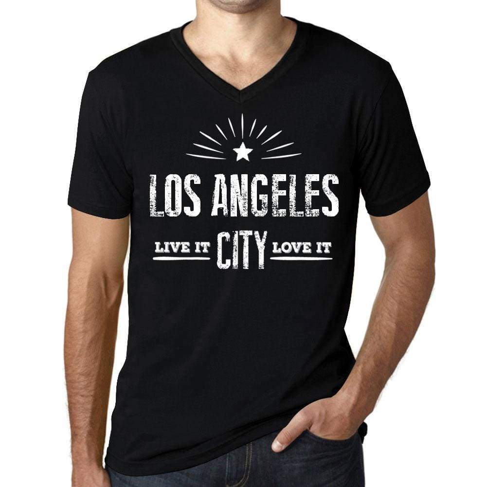 Mens Vintage Tee Shirt Graphic V-Neck T Shirt Live It Love It Los Angeles Deep Black - Black / S / Cotton - T-Shirt