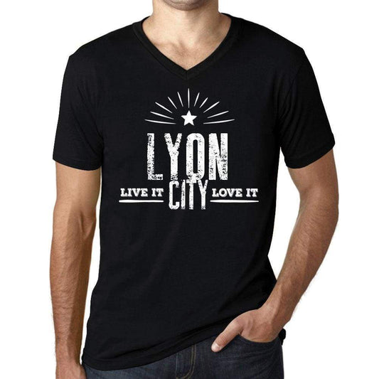 Mens Vintage Tee Shirt Graphic V-Neck T Shirt Live It Love It Lyon Deep Black - Black / S / Cotton - T-Shirt